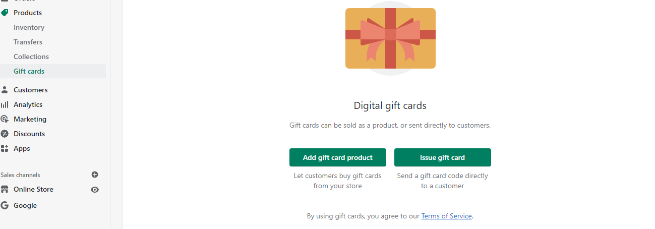 Shopify gift cards