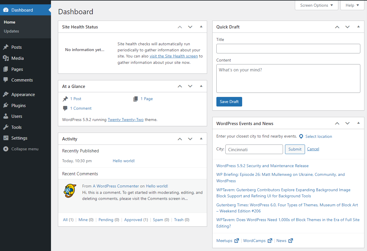 Accessing the WordPress Dashboard