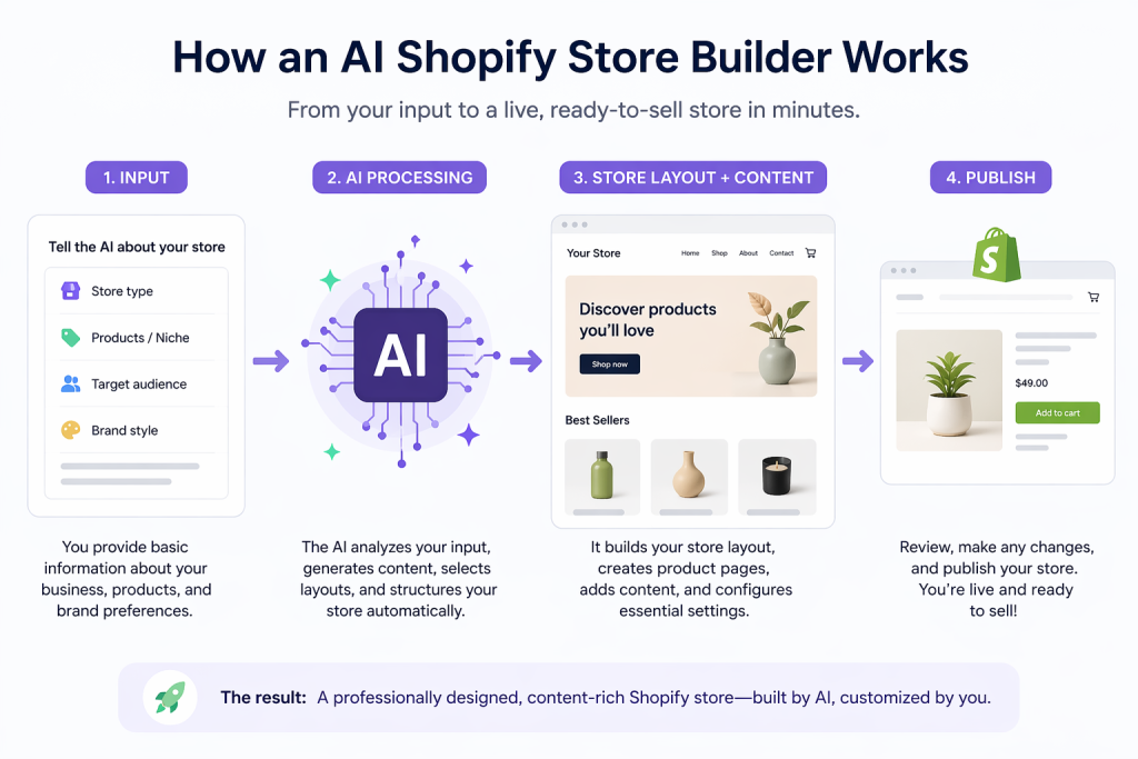 AI Shopify Store Builder: How to Build a Shopify Store Faster With AI how ai shopify store builder works