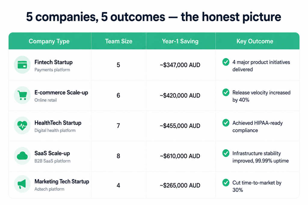 Real Case Studies: How Australian Startups Build Offshore Engineering Teams in Vietnam Summary results 5 Australian startups offshore development Vietnam