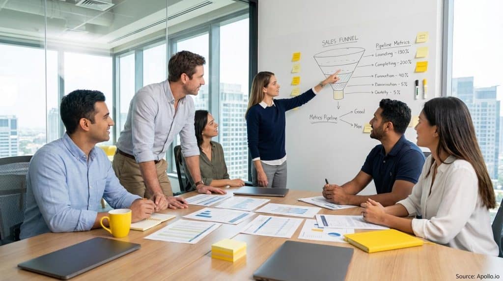 Marketing team planning a sales funnel and customer journey
